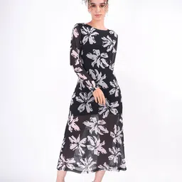 clobug Floral Print Net Fit & Flare Midi Dress-image-9