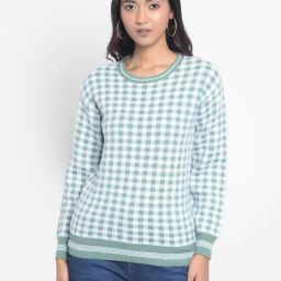 Crimsoune Club Sea Green & White Checks Sweater-image-76
