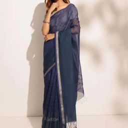 Fabindia Navy Striped Saree-45