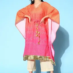 Ahalyaa Orange Cotton Printed A Line Kaftan Kurta-picture-44