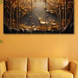 Myntra Elegant Homes Grey & Gold-Toned 5 Pieces Forest Deer MDF Wooden Wall Art-image-91