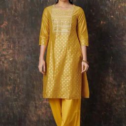 Melange by Lifestyle Yellow Embroidered Straight Kurta-image-61