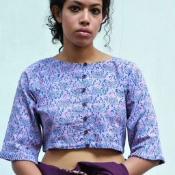 Chidiyaa Lavender Fly Me to the Moon Arden Hand Block-Printed Cotton Blouse-image-82