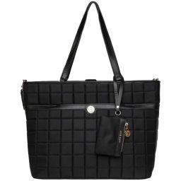 Anne Klein Black Quilted Tote Handbag with Card Case-image-68