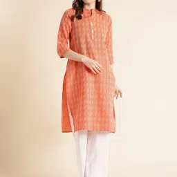 Fabclub Orange Printed Straight Kurta-image-53