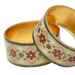 OOMPH Mint Green Ethnic Kada-Meenakari Floral Design Bangle Set Pack of 2 image 3