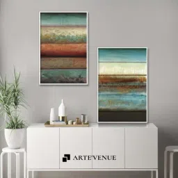 ARTE'VENUE Excitement Blue & Brown Canvas Wall Arts - Set of 2 (11 X 16 inch Each)-30