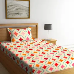 Klotthe Beige & Red Cotton 300 TC Single Bedsheet Set-picture-2