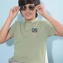 Crimsoune Club Kids Green Printed Polo T-Shirt-image-35