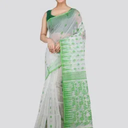 Pinkloom White & Green Woven Saree-picture-24