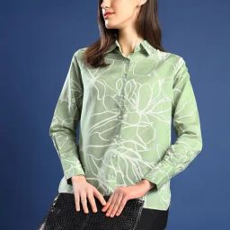 Hancock Green-White Linen Printed Shirt-image-66