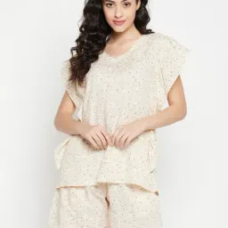 Clovia Beige Printed Top With Shorts-21