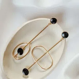 Fashka Noir Black & Golden Dangler Earrings-41