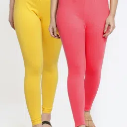 Gracit Yellow & Peach Mid Rise Leggings - Pack Of 2-image-12