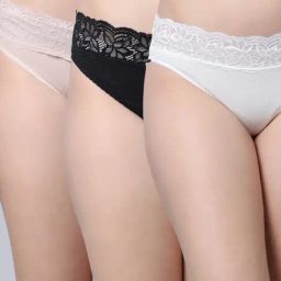 Gracit Black & Cream Cotton Lace Work Panties - Pack Of 3-image-22