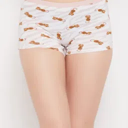 Clovia White & Pink Printed Boy Shorts-25
