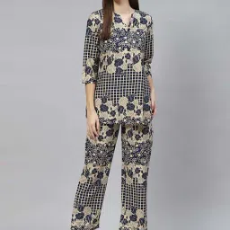 Cottinfab Navy & Beige Printed Crepe Co-ord Set-picture-32