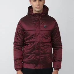 V Dot Maroon Regular Fit Hooded Jacket-image-10