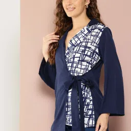 Qurvii Navy & White Color-Block Wrap Top image 3