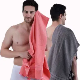 Dollar Stone Grey & Salmon Pink 400 GSM 100% Cotton Bath Towels - Set of 2-image-72