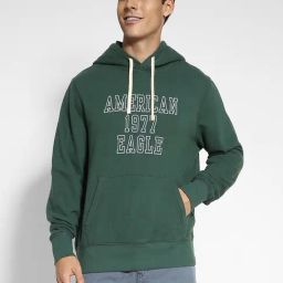 American Eagle Green Regular Fit Printed Hooded Sweatshirt-17