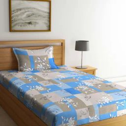 Klotthe Turquoise 400 TC Cotton Single Book Fold Bedsheet with Pillow Cover-image-73