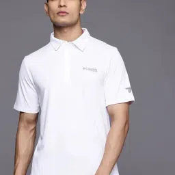 Columbia White Regular Fit Self Pattern Sports Polo-image-99