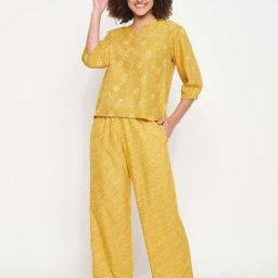 Clovia Yellow Printed Top & Pyjama Set-picture-31