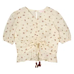 Budding Bees Kids Cream Floral Print Full Sleeves Top-image-92