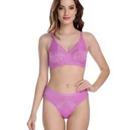 AROUSY Pink Self Pattern Bra Panty Set-image-48