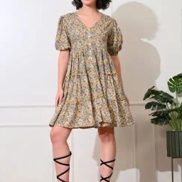 Deckedup Yellow Relaxed Fit Printed Dress-image-62