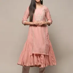 Biba Pink Embroidered A Line Kurta With Inner-image-21