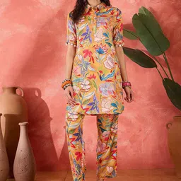 Sangria Floral Printed Beads and Stones Pathani Kurta with Trouser-picture-45
