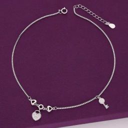 Kai Jewel Sterling Silver Heart & Key Anklet for Women-image-83