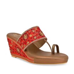 Rocia by Regal Women's Maroon Toe Ring Wedges-image-78