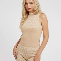 Guess Beige Print Sleeveless Sweater-picture-29