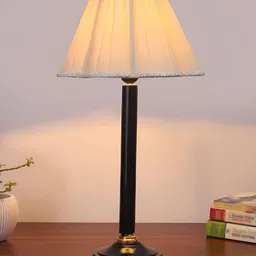 Devansh Off White & Brown Wooden Frustum Shaped Table Lamp-20