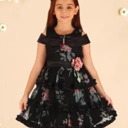 Cutecumber Kids Black Floral Print Dress-image-84
