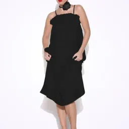SHOWOFFFF Black Cotton Regular Fit Dress With Neck Tie-picture-10