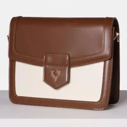 Allen Solly Brown & Cream Color Block Sling Handbag image 3