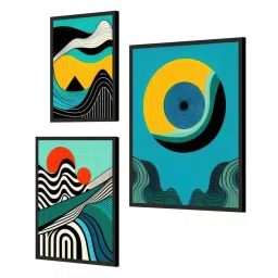 999Store Multicolor Canvas Modern Waves And Sun Abstract Art Painting - Set of 3 image 3