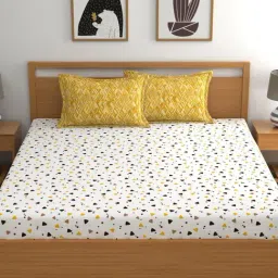 Home Ecstasy Mustard Cotton 140 TC Double Bedsheet with 2 Pillow Covers-picture-32