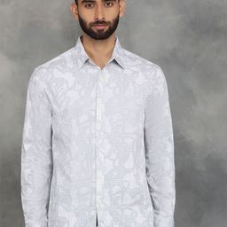 Greenfibre Men Spread Collar Abstract Printed Cotton Slim Fit Casual Shirt-image-65