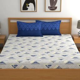 Home Ecstasy Blue Cotton 140 TC Double Bedsheet with 2 Pillow Covers-picture-28