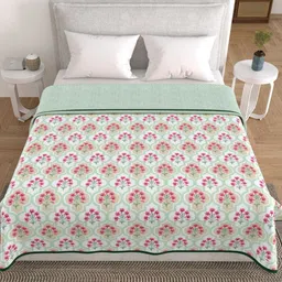 HOME AFFAIRS White & Pink Floral Printed AC Room 210 GSM Cotton Double Bed Dohar-image-71