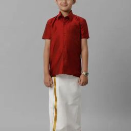 Ramraj Boys Red Cream Shirt & Dhoti Set-21