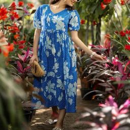 Libas Blue Cotton Printed A-Line Dress-picture-22