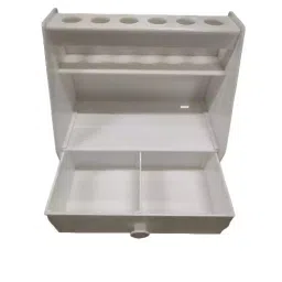 NS 6 Pipettes Micropipette Stand Box With Drawer in White Acrylic Plastic for Laboratories-0