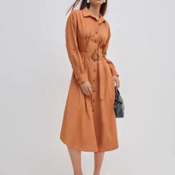 LOV by Westside Orange Cotton A-Line Dress with Belt-image-38