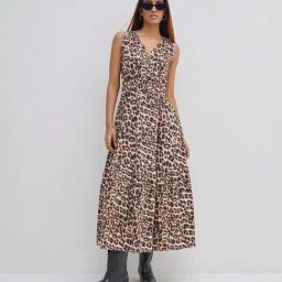 LOV by Westside Brown Leopard Printed Cotton Tiered Dress-image-92
